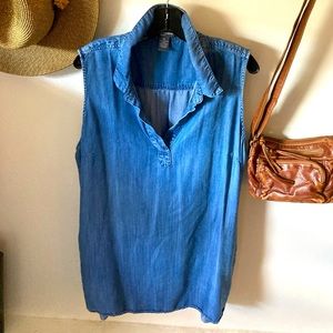 Denim Tank Sleeveless Shirt Dress with POCKETS